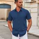 COOFANDY Men's Stretch Dress Shirts Short Sleeve Wrinkle Free Casual Button Down Shirts (M)