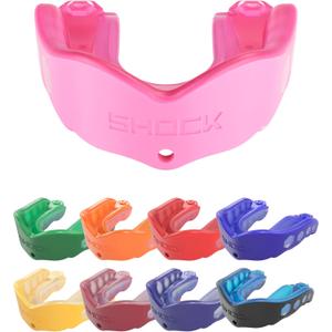 Shock Doctor Mouth Guard Sports, Hockey, Lacrosse, Baseball, Wrestling Moutguard, Gel Max Heavy Duty Protection & Custom Fit, Football Mouth Guard with Strap (Adult, Pink)