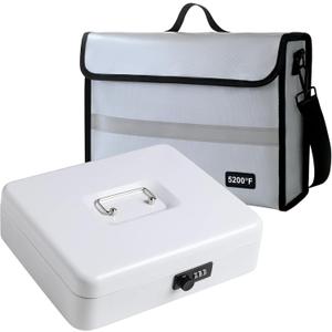 Fireproof Document Bag with Lock Box  Secure Cash, Contracts & Passports Combo