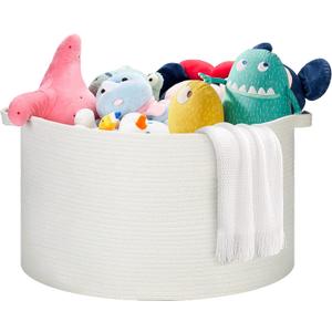 Ravinte Blanket Basket - 20"x 20"x 13" Cotton Rope Basket for Living Room, Baby Toy Storage Basket, Large Woven Laundry Basket (White)
