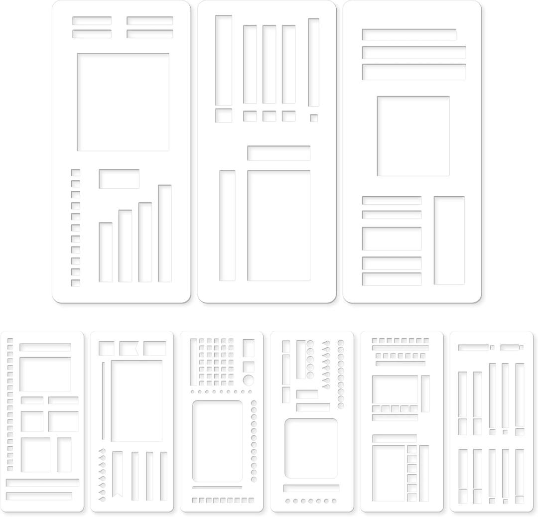 Handmade Flexible Record Template, 9 Pack Upgraded Journaling Planner Stencil Set for Dot Grid, Drawing, Checklists, Daily Planning, DIY Crafts, Reusable Templates Compatible with Coils Rings, White