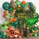 161Pcs Dinosaur Balloons Arch Garland Kit, Green and Brown Orange Foil Dino Balloons Palm Leaves for Dinosaur Birthday Party Jungle Safari Themed Baby Shower Boys Kids Party Supplies