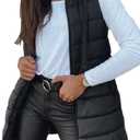 Veatzaer Women Long Vest Solid Color Sleeveless Hood Winter Puffer Vest Outwear (Large, Black)