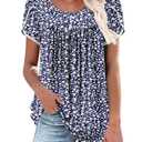 BETTE BOUTIK Floral Short sleeve button down blouse women tops shirt women cute oversized summer shirt FloretDBlue Medium (Blue)