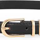 JASGOOD Womens Skinny Leather Belt Ladies Thin Faux Leather Belt with Gold/Silver Buckle for Jeans Dress Pants (Fit waist size 26-30 inch)