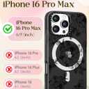 Cute Case for iPhone 16 Pro Max for Women Girls - Funny Black Flower Design Compatible with Magsafe Magnetic Ring Holder Kickstand Fashion TPU Phone Covers