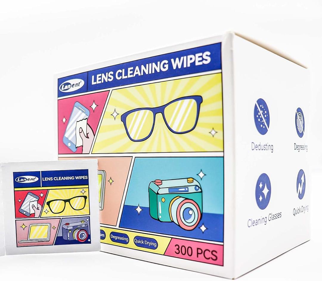 Lens Cleaning Wipes,Resin/Glass Surface Cleaning Wipes,Individually Wrapped Wipes for Phone Screens/Eyeglasses/Sunglasses(300-Pack)