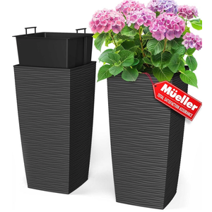 Mueller Janska M-Resin Heavy Duty Tall Planter, Indoor/Outdoor Grande Plant, Tree, Flower Pot, 2-Piece Set, 18”, Modern Design, Built-in Drainage, Dark Gray