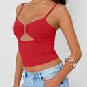 Trendy Queen Going Out Tops for Women Sexy Cute Y2K Camisole Spaghetti Strap Tank Clothes Summer Beach Vacation Outfits 2026 (Red, S)
