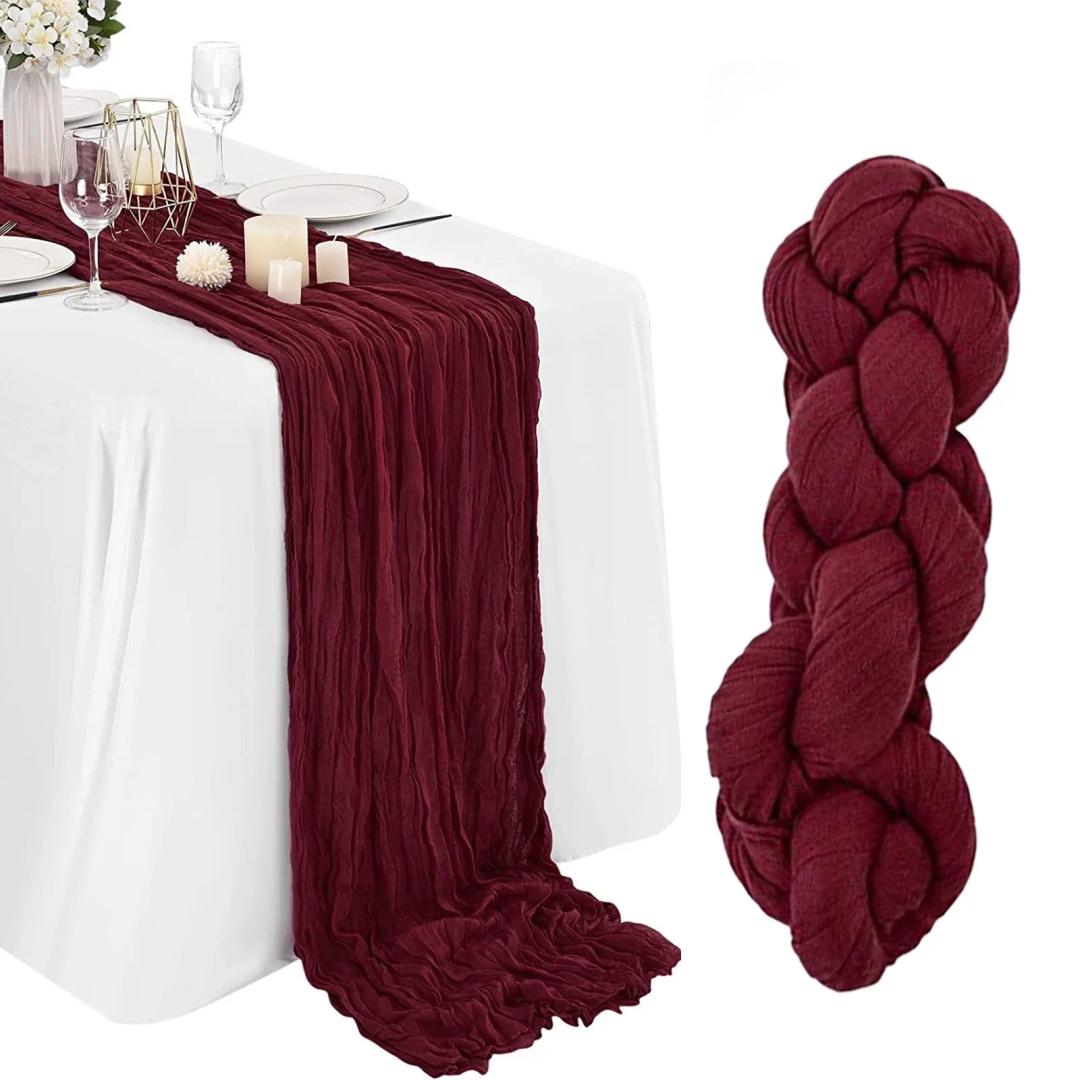 Socomi 3pcs Burgundy Red Valentine's Day Cheesecloth Table Runner Boho Rustic Gauze 120 inch 10FT Cheese Cloth Runner for Wedding Party Baby Shower Birthday Home Decor Holiday Decorations