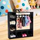Doll Clothes Closet, 7.87x7.87x1.97in Sturdy Plastic Doll Wardrobe Cloth Cabinet Storage with 10 Hangers for Organizing Clothes Shoes Hats Sunglasses Bags Outfit and Supplies Accessories(Black)