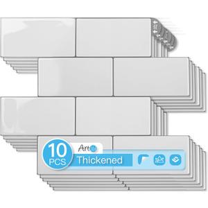 Art3d 10-Pack Heavy-Duty Peel and Stick Backsplash, 12.6 x 10.6 Inch Stick on Wall Tiles for Kitchen Bathroom Countertop Decor, Warm White with Gray Grout