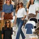 3 x Huukeay 3 Pack Women's Half Sleeve T-Shirts, Crew Neck Elbow Length Tops Loose Casual Basic Tees Summer Tunic Tops (S)
