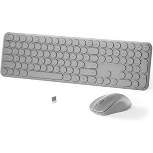 Wireless Keyboard and Mouse Set  MPTOG Full-Sized 110Pcs Slim Round Key Design, Quiet Typing, Adjustable DPI Ergonomic Mouse, Wireless Combo for PC, Mac, Laptop, Tablets(Space Gray)