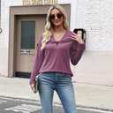 Quatrefox T Shirts Long Sleeve for Women V Neck Tees Fashion Loose Tops Casual Fall Outfits Clothes Beach 2025 Trendy XL