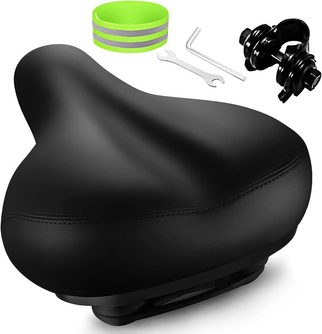 Roguoo Bicycle Seat, Wide Bike Seat for Men Women, Comfortable Memory Foam Sweatproof Essential Bike Saddle -Dual Shock Absorbing-Best Bike Seat Replacement for Exercise Bikes, Mountain Bikes (Black)
