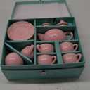 CHENP.HMC Tea Party Set for Little Girls, 13 Piece Sets Kids Tin Tea Party with Cups, Saucers, Plates & Serving Trays, Girls Birthday Gift (Pastel Polka Dots)