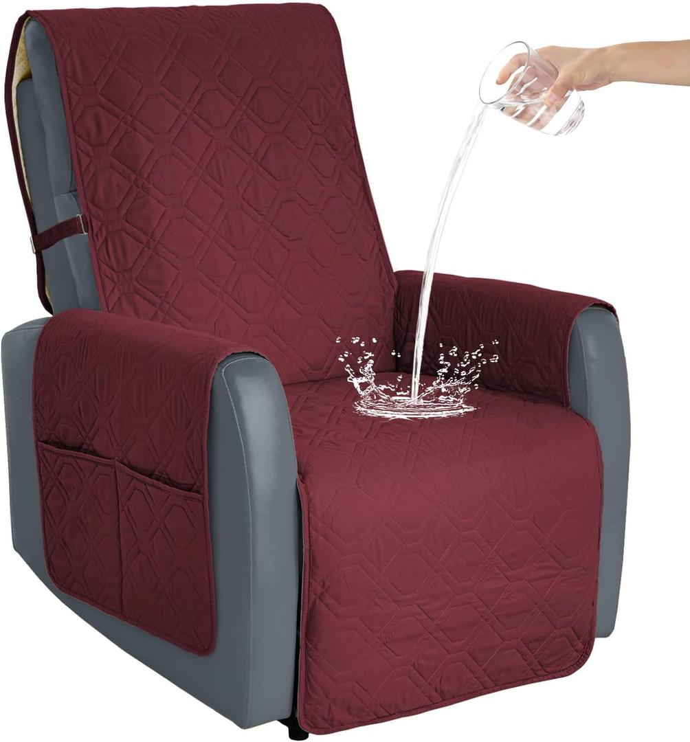 Recliner Chair Cover Sofa Slipcover Non-Slip Chair Couch Cover Machine Washable Furniture Protector with Straps for Dogs(Burgundy, 23inch Recliner)