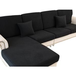 LA MEACK Couch Cushion Covers for Sectional Sofa L Shape Washable Separate Seat Chaise Couch Cover Stretch Sofa Slipcovers with 2 Pcs Pillowcases(2 Seater + 1 Chaise, Black)