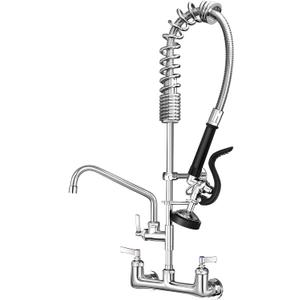 Commercial Kitchen Faucet Heavy Duty Wall Mount Sink Faucet, 8 Inch Center 25 Inch Commercial Kitchen Faucet with Pre-Rinse Sprayer Black and 10 Inch Add-On Spout for 1,2,3 Compartment Sinks