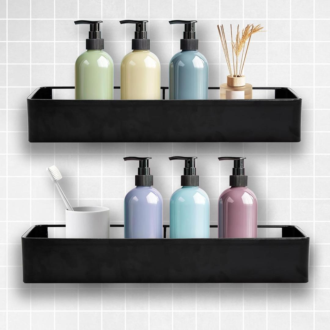 Premium Shower Caddy, 2 Pack Black, Rustproof Stainless Steel Shower Organizer and Storage, No Drill Shower Shelves with Quick Drainage and High Weight Capacity