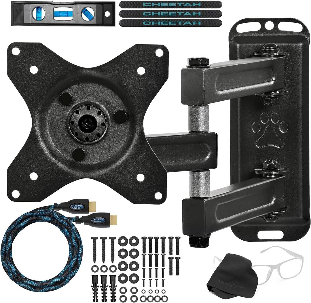 Cheetah TV Monitor Wall Mount for 12-49 Inch TVs up to 40lbs VESA 100x100mm, with 10ft HDMI Cable, TouchAdjust- Simply Grab, Adjust, Release Full Motion Swivel Tilt Bracket, Low Profile & Extends 15"