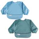 Tiny Twinkle Long Sleeve Bib for Babies & Toddlers | 2-Pack Waterproof Smock Bib for Eating | Machine Washable & Mess-Proof Feeding Essentials | Newborn Shower Gift (Slate Olive,624M)