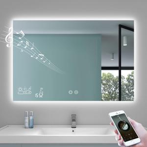 BYECOLD 32X24 Bluetooth Smart Bathroom Mirror, Lighted Bathroom Vanity Mirror with WiFi Weather Display, Anti-Fog, Dimmable Backlit 3 Colors Memory Function Touch Sensor - Horizontally Hangs