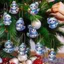 36Pcs 12-Design 3.14-Inch Christmas Blue Adorable Snowman Wooden Ornaments with Hemp Rope