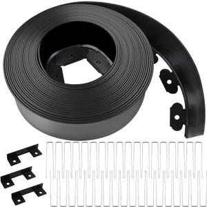 Kalolary Landscape Edging, 40FT x 4 Inch Tall Plastic Garden Lawn Edging Border with 36 U Spikes, 3 Connector for Landscaping Garden, Flower Beds (Black)