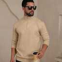 Mens Fashion Knit Pullover Sweater Quarter Zip Long Sleeve Mock Neck Ribbed Sweater (XXL)