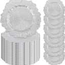 100 Pcs Silver Charger Plates Bulk, 13" Reef Plastic Floral Decorative Dinner Plate for Table Setting, Wedding, Party, Event, Decoration, Silver 