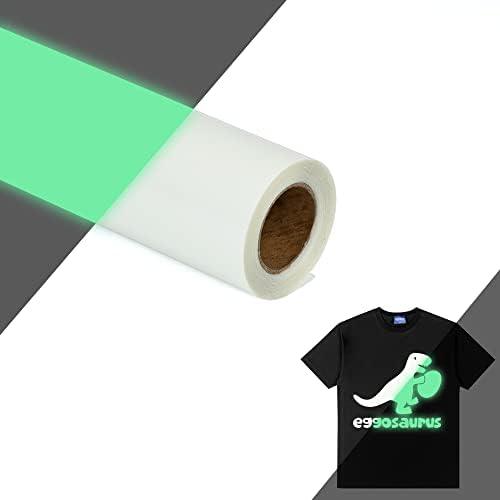 HTVVETUR Glow in The Dark HTV Heat Transfer Vinyl Roll 12 Inch by 5 Feet Iron on DIY for T-Shirt PU Stretch Elastic HTV Vinyl (Dark in Glow Light Blue, 5FT)