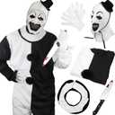 Halloween Clown Costume Black and White Clown Jumpsuit Outfit With Mask Accessories Set (160, Full-face)