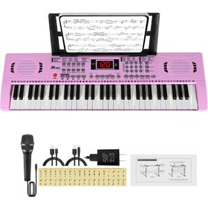 Electric Piano Keyboard, Digital 61 Key Piano Keyboard Kids with Speaker Microphone & Music Sheet Stand, Gift for Children Early Education Beginners, Pink