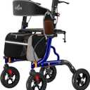 Aojin Rollator Walker for Seniors with Seat, Lightweight & Foldable, 8" All-Terrain Wheels, 18" Big Seat, 6-Level Adjustable Height Rolling Walker, 350 lb Capacity, Blue