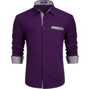 Enlision Dress Shirt for Men Button Down Long Sleeve Shirt Business Casual Inner Contrast Collar Wedding Shirts Regular Fit