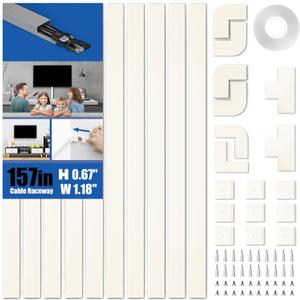 Delamu 157in Cord Hider, Cord Cover Wall Cable Management, Paintable Wire Cover for Cords, Cable Hider Raceway Kit, Cable Cover Concealer, Wire Hiders for TV on Wall, 10 X L15.7 W1.18 H0.6in, Beige