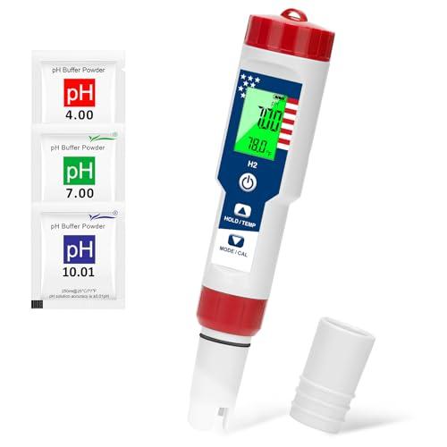 ORAPXI Hydrogen Tester pH Meter for Drinking Water 4 in 1-pH/H2/ORP/TEMP Meter, Hydrogen Water Tester Kit for Hydrogen Water Bottle, pH and ORP Meter for Drinking Water Hydroponics Pool