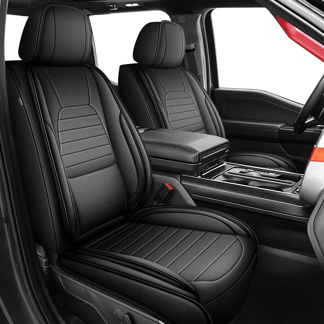 Car Seat Covers Fit for 2009-2026 Ford F150 2017-2026 F250 F350 F450 Waterproof Faux Leather Seat Covers (Full Set, Black)
