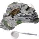 PINVNBY Basking Platform for Turtles Tortoise Dock Resin Resting Rock Reptile Habitat Climbing Ornament Floating Ledge Aquarium Decoration with 2 Pcs Suction Cups for Frogs, Newts,Lizard(3 Pcs) (L:7.1Lx6.3Wx2.7H, Bronze)