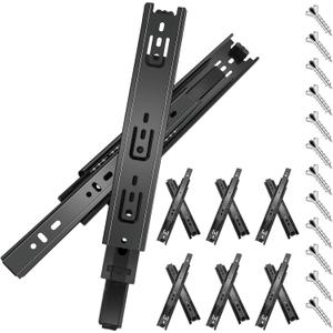 16 inch Drawer Slides 6 Pairs (12pcs) Full Extension Ball Bearing Drawer Rails Side Mount 3 fold Metal Dresser Runners for File Cabinet Trash Can Kitchen Wardrobe Glides 16" Black 100 LB Capacity