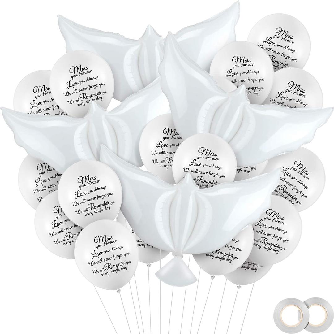 Skylety 36 Pieces Memorial Balloons to Release in Sky Memory Peace Dove Balloons Helium for Funeral, Condolence, Funeral, Anniversary, Memorial Services(White)