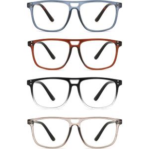IVNUOYI 4 Pack Reading Glasses for Women Men,Blue Light Blocking Readers,Vintage Frame Eyeglasses with Spring Hinges +2.0