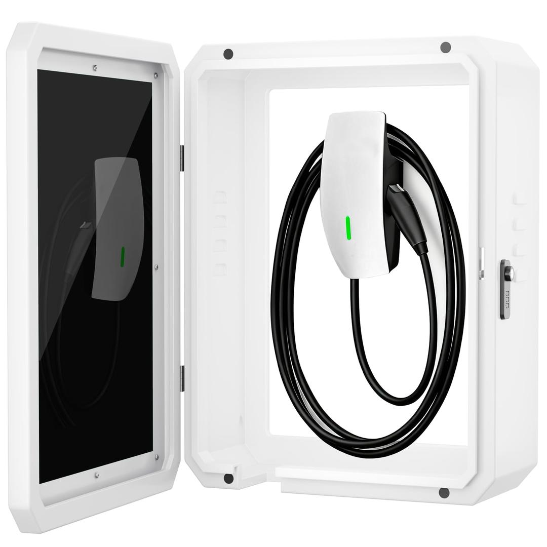 EV Charger Outdoor Enclosure, Universal Lockable Cover for EV Charging Stations, Heavy-Duty Metal Protective Guard for Installed Level 2 EV Chargers, Open-Air Design, L19.7 × W9.8 × H23.6