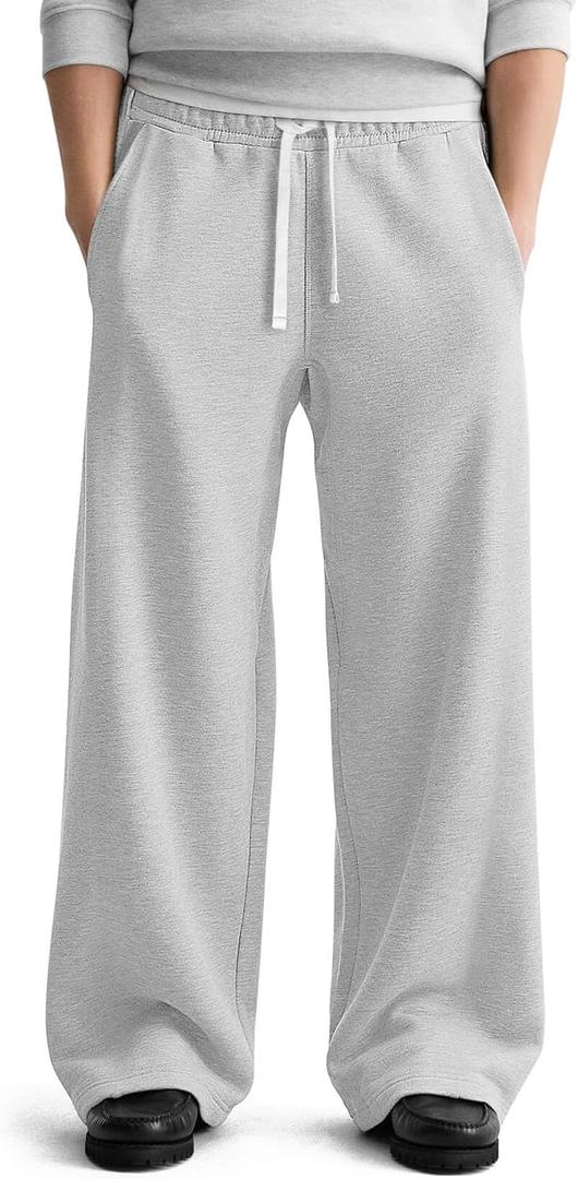 HeSaYep Men's Fleece Baggy Sweatpants Wide Leg Lounge Sweat Pants with Pockets (Grey)