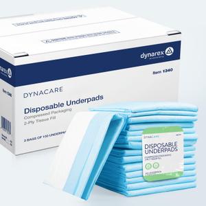 Dynarex Disposable Underpads, Tissue Fill (2 Ply), Medical-Grade Incontinence Bed Pads to Protect Sheets, Mattresses, and Furniture, 17x24 (15g), 1 Case of 300 Disposable Underpads (3 Boxes of 100)