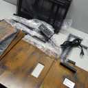 Yatiney Table with LED Light and Charging Station Type USB, 2 Drawers, Brown