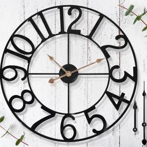24 in Large Outdoor Clock Retro Outdoor Indoor Wall Clock for Patio/Pool Area Farmhouse Decorative Outdoor Clocks Sient Battery Operated Vintage Industrial Outside Clock for Garden, Backyard