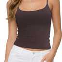 Womens Spaghetti Strap Tank Top Stretch Camisole Cami Shirt Slim Fit Sleeveless Basic Lightweight Summer Top (Small, Brown)